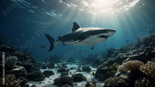 Sharks swimming along coral reefs