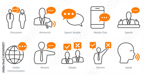 A set of 10 communication icons as discussion, announce, speech bubble