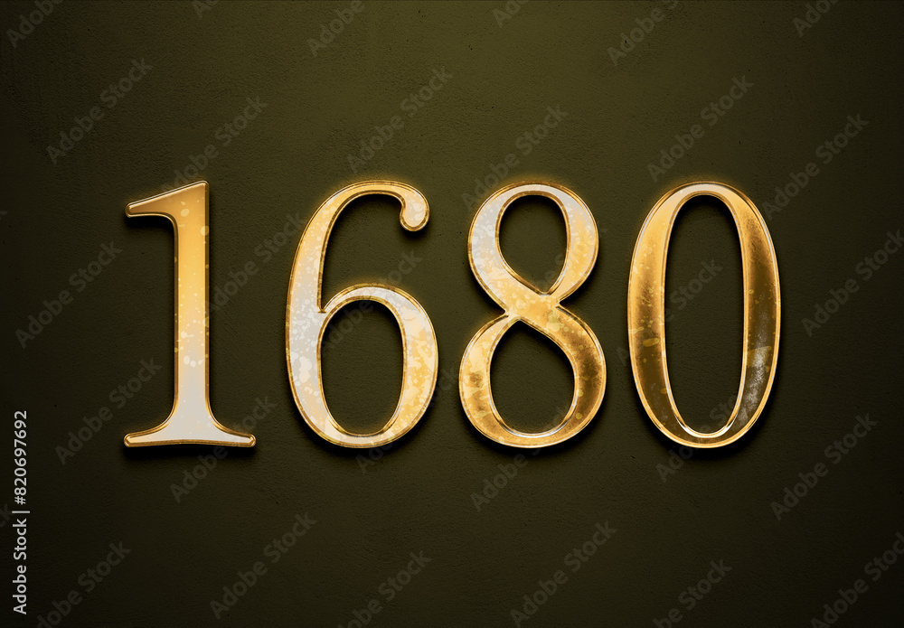 Old gold effect of 1680 number with 3D glossy style Mockup. Old gold effect of 1680 number with 3D glossy style Mockup.