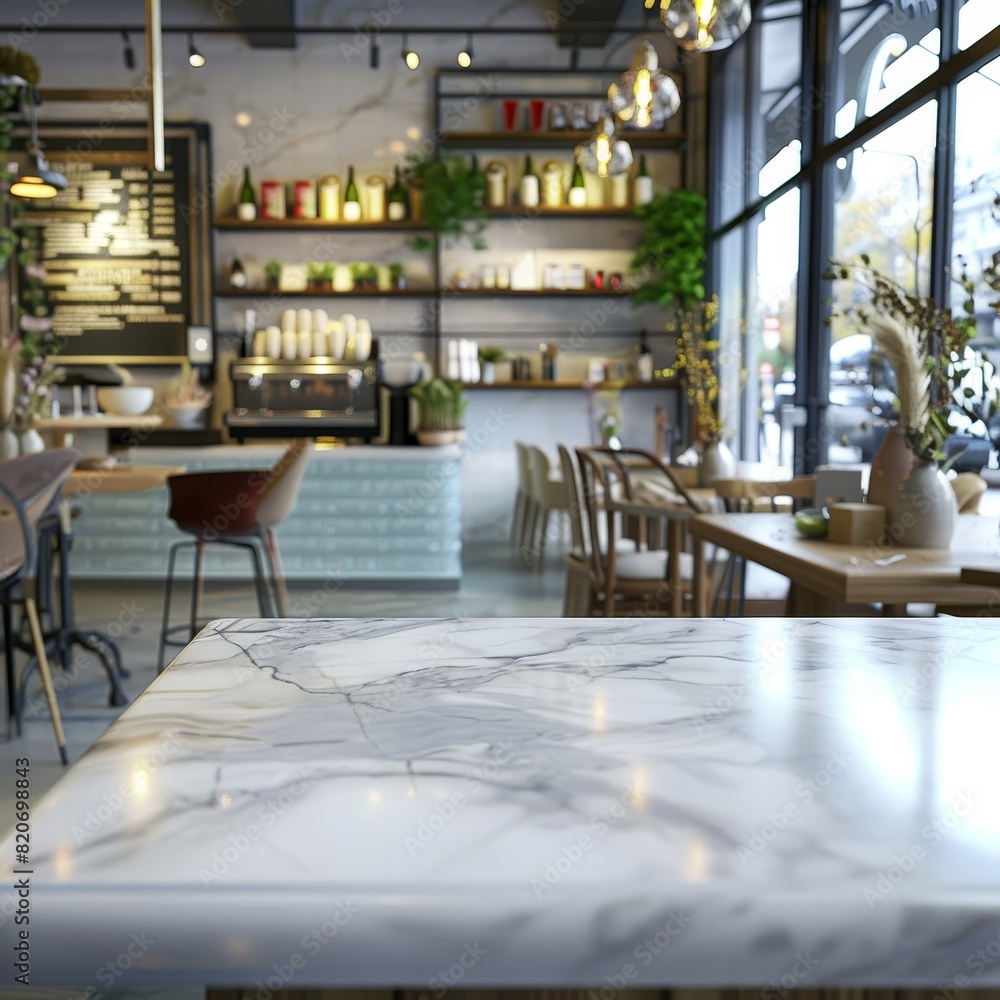 Bokeh effect in an office interior with marble stone tabletop for product display. Concept Bokeh Effect, Office Interior, Marble Stone Tabletop, Product Display, Photography