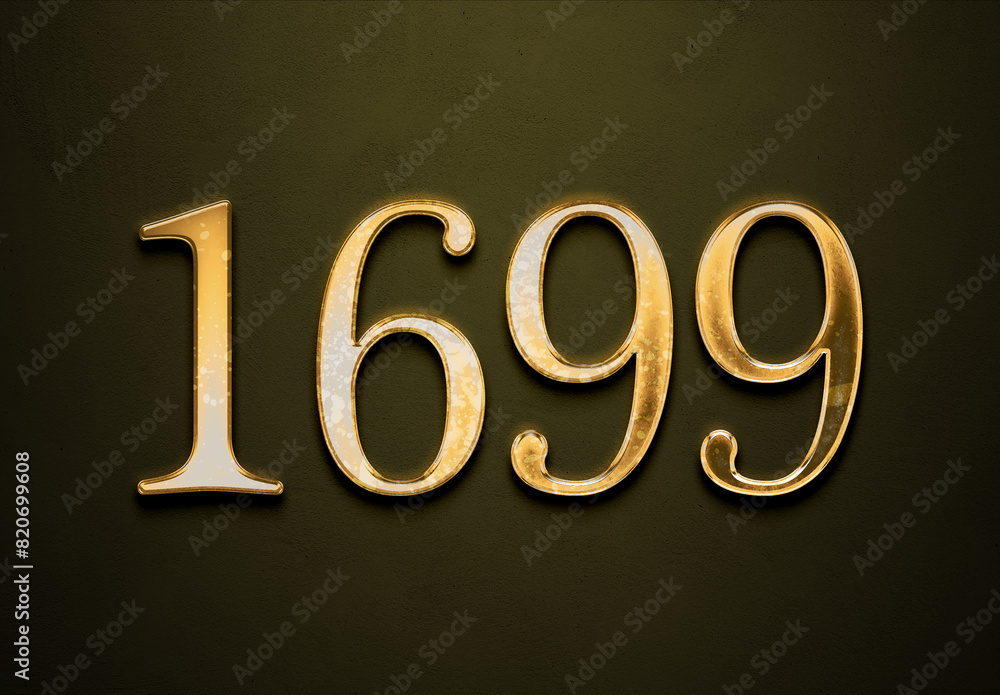 Old gold effect of 1699 number with 3D glossy style Mockup. Old gold effect of 1699 number with 3D glossy style Mockup.