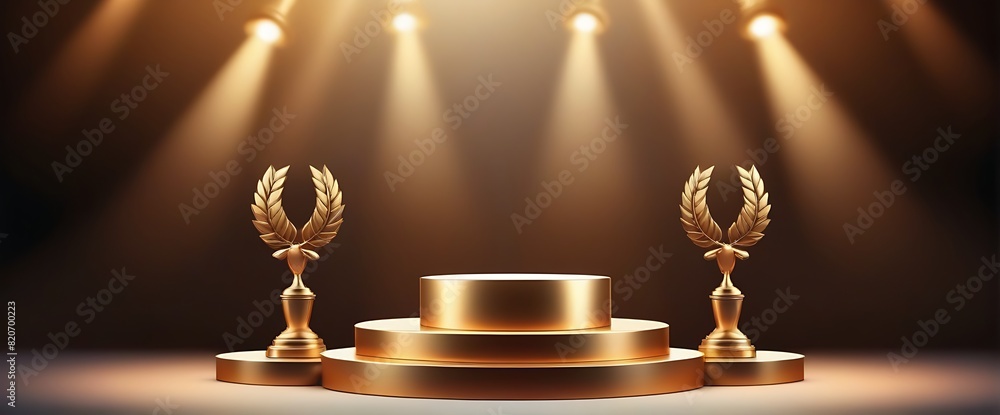 3d illustration of golden podium with trophy. 3d illustration of golden podium with trophy.