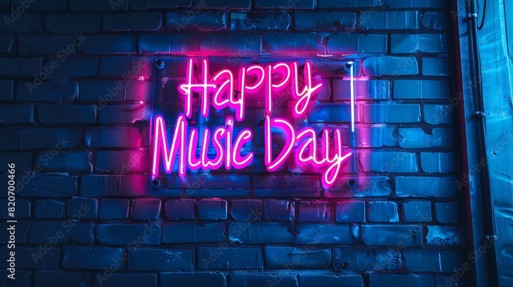 Happy Music Day neon sign on brick wall background. 3D Rendering
Happy Music Day neon sign on brick wall background. 3D Rendering