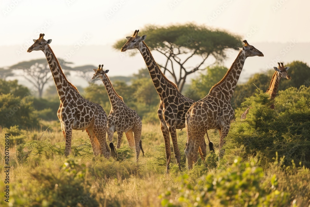 Group of giraffes in the National Park Kenya, AI generated