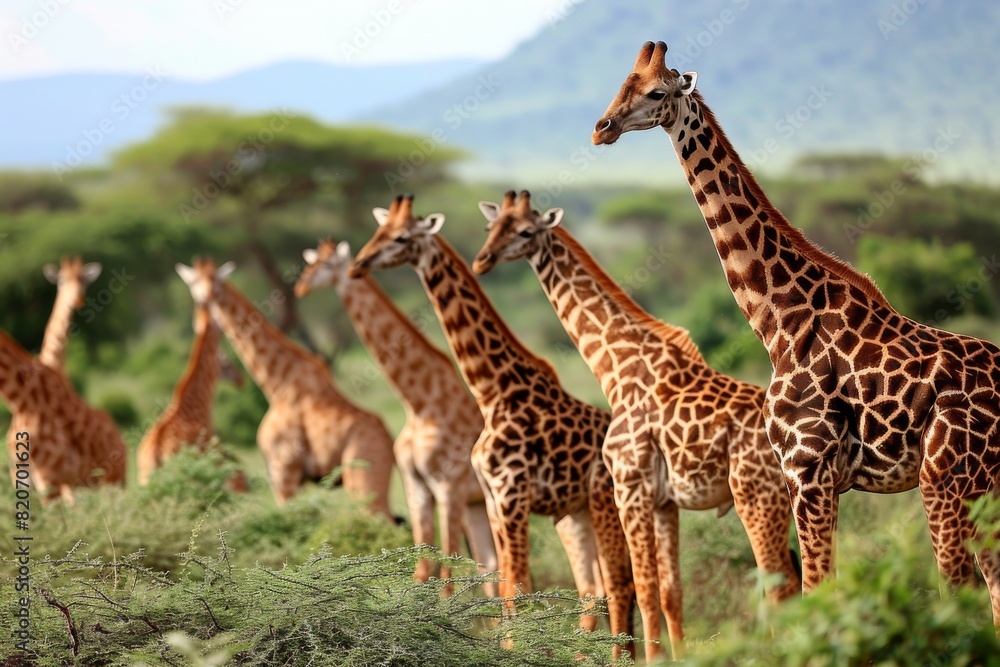 Obraz premium Group of giraffes in the National Park Kenya, AI generated