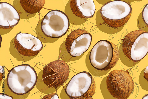 Pattern of coconut and slices on solid background.	