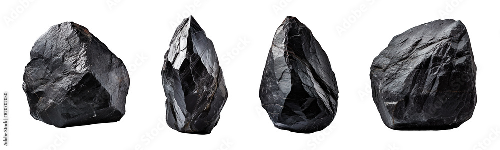 Collection set of black stones isolated on transparent background Collection set of black stones isolated on transparent background