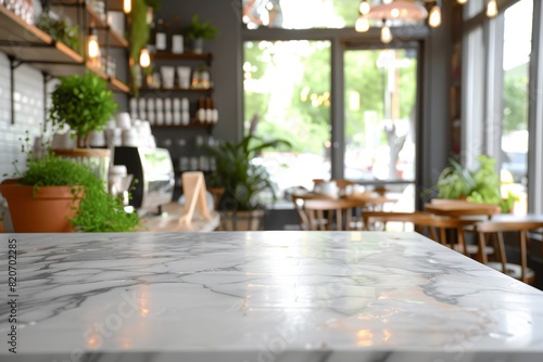 Bokeh effect in an office interior with marble stone tabletop for product display. Concept Bokeh Effect, Office Interior, Marble Stone Tabletop, Product Display, Photography