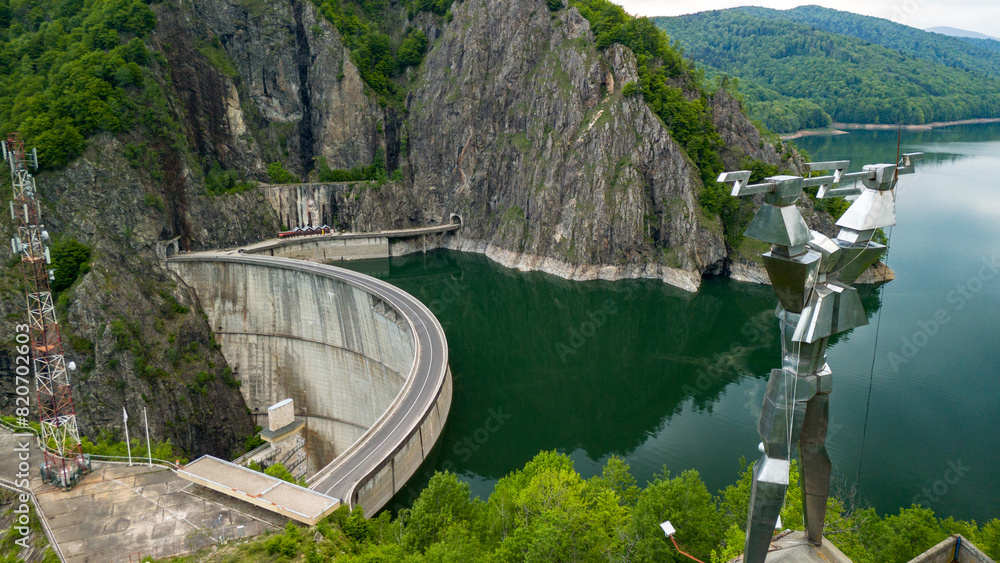 Vidraru Dam - aerial view on a cloudy day