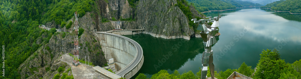 Vidraru Dam - aerial view on a cloudy day