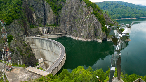 Vidraru Dam - aerial view on a cloudy day