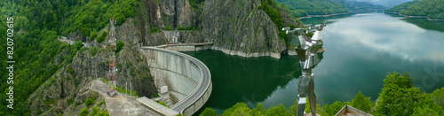 Obraz na płótnie Vidraru Dam - aerial view on a cloudy day w salonie