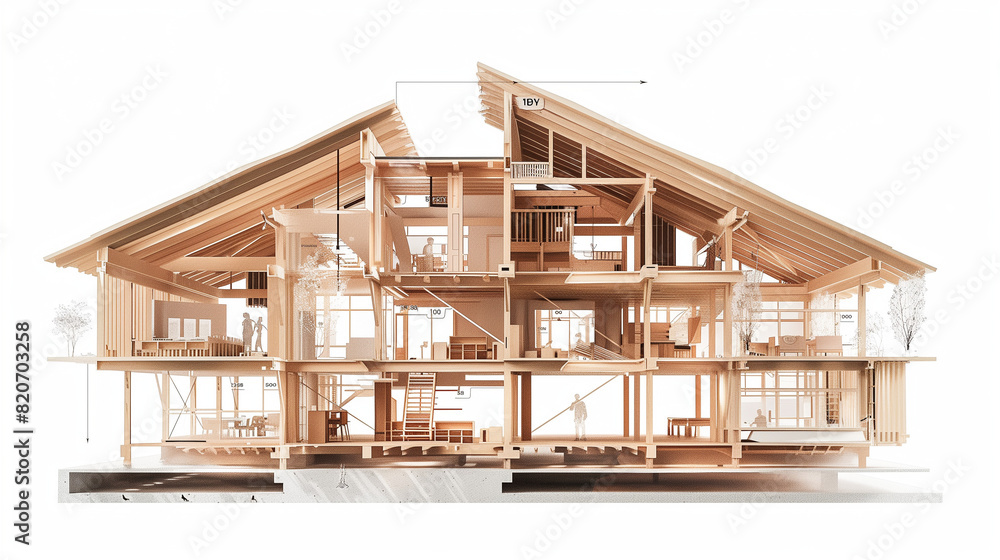 Obraz premium Spacious Wooden House With Multiple Windows