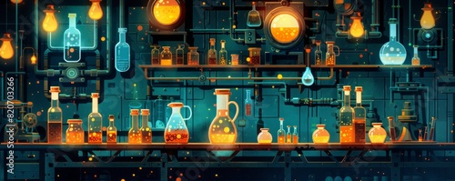 Wallpaper Mural A steampunk laboratory filled with bubbling vials and sparking machinery, where mad scientists conduct experiments beyond the realm of possibility.   illustration. Torontodigital.ca