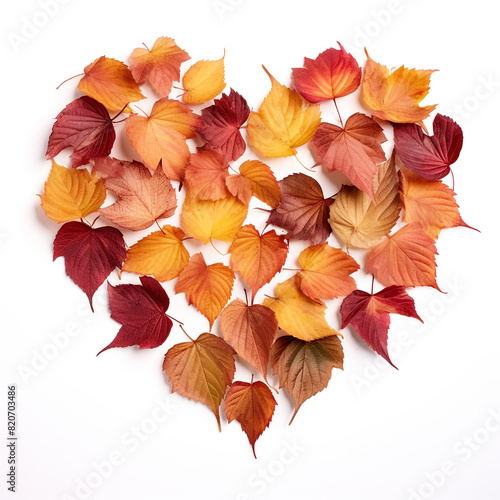 Heart made of auntumn leafs isolated on white backgrond