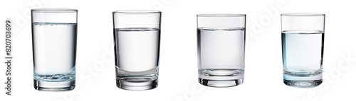 Collection set of Glasses of water isolated on transparent background