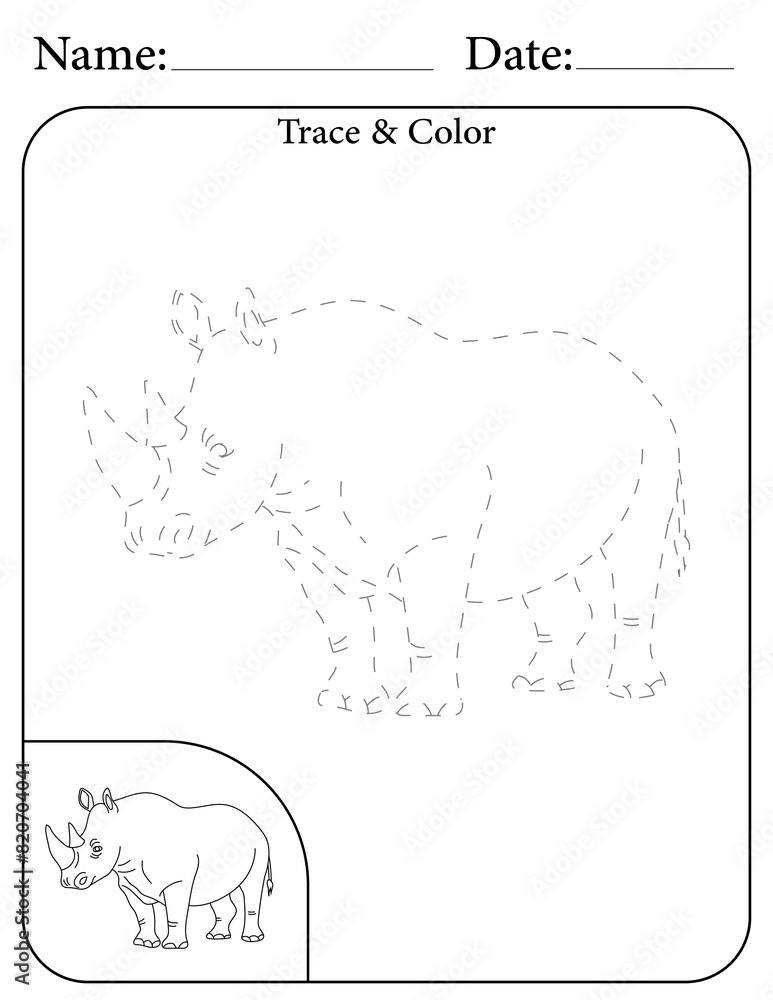Rhino Printable Activity Page for Kids. Educational Resources for School for Kids. Kids Activity Worksheet. Trace and Color the Shape Rhino Printable Activity Page for Kids. Educational Resources for School for Kids. Kids Activity Worksheet. Trace and Color the Shape