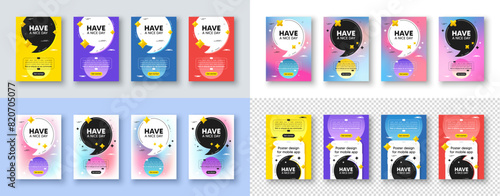 Poster templates design with quote, comma. Have a nice day tag. Happy holiday offer. Chill wish message. Holiday poster frame message. Quotation offer bubbles. Comma text balloon. Vector