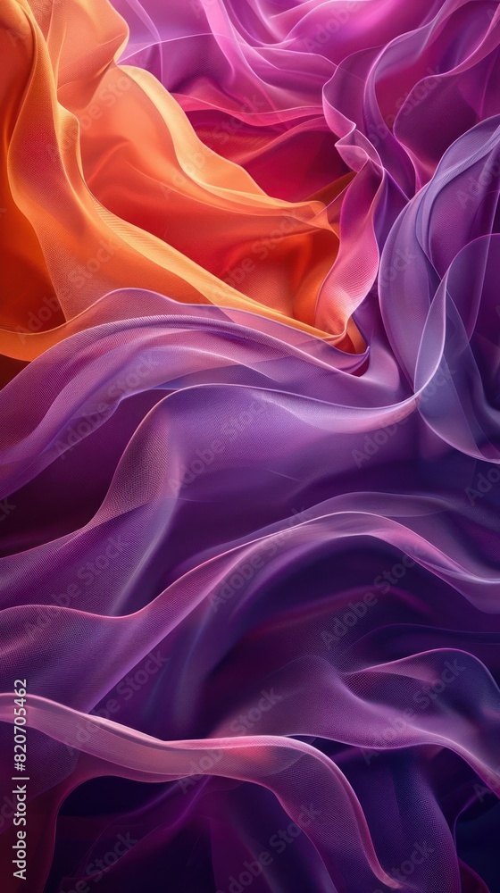 Obraz premium Vivid abstract digital art print, with flowing lines and vibrant purple hues, reminiscent of a modernist interpretation of floral patterns.