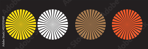 Starburst element. Radial sunburst stripes background. Sunburst icon collection. Retro sunburst design. Vector illustration.