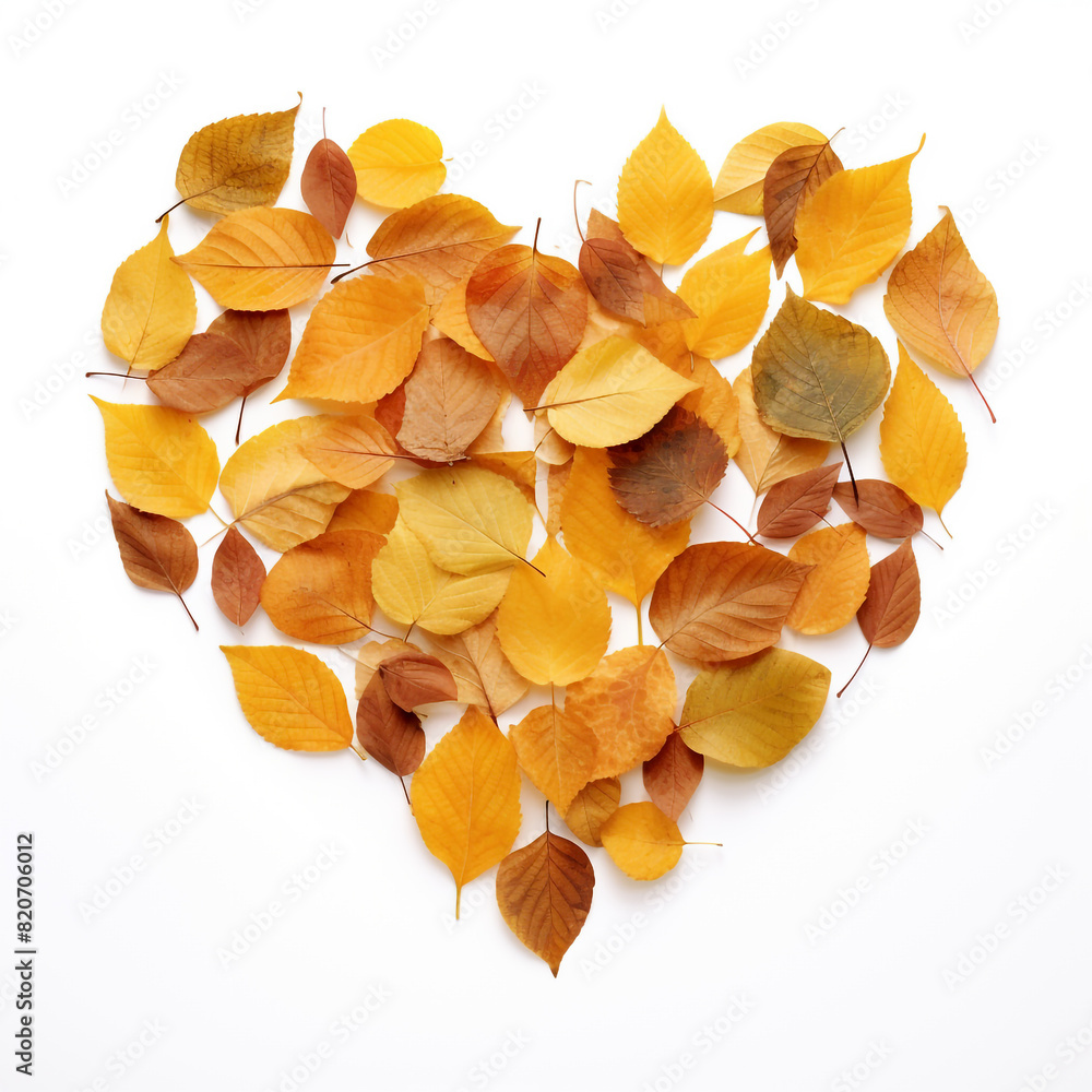 Fototapeta premium Heart made of auntumn leafs isolated on white backgrond