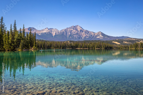 View of Beauvert Lake at Jasper Alberta Canada North America