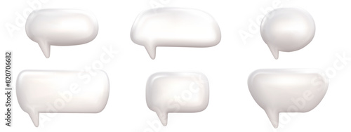 3d dialogue bubble various cloud set. White speak balloon for social media. 3d speech box render vector.