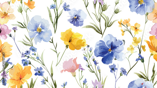Colorful watercolor wild floral seamless pattern for