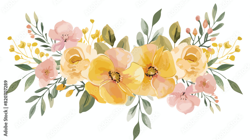 Lokii34 Yellow pink floral watercolor bouquet for background