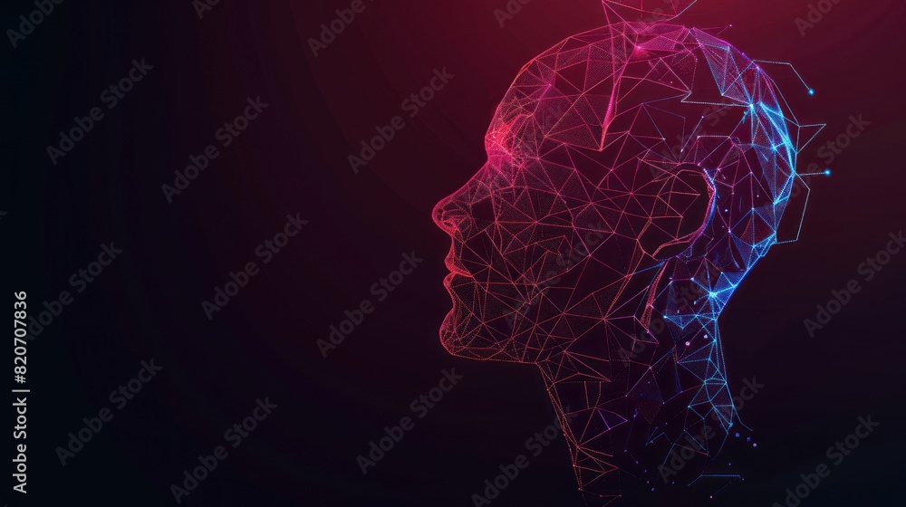 Obraz premium Human head with question mark form lines, triangles and particle style design AI generated