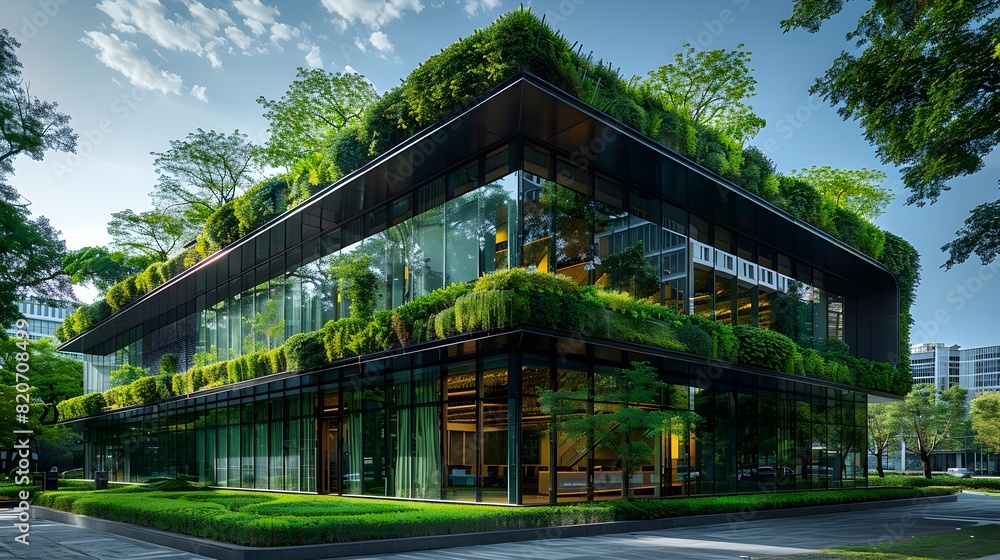 Sustainable Glass Office Building Integrating Nature in Modern Cityscape Sustainable Glass Office Building Integrating Nature in Modern Cityscape