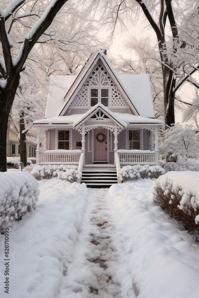 a country house in the forest in the winter season, a snow-covered yard and tree branches in frost a country house in the forest in the winter season, a snow-covered yard and tree branches in frost