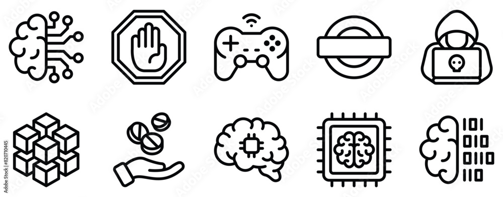 Obraz premium Cyberpunk Icon Set Sleek Line Style Collection