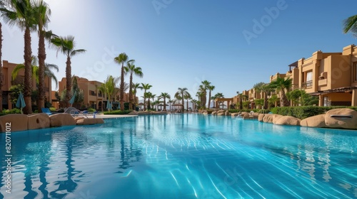 View of the swimming pool in the Stella Di Mare Gardens Resort and Spa located in Makadi Bay AI generated
