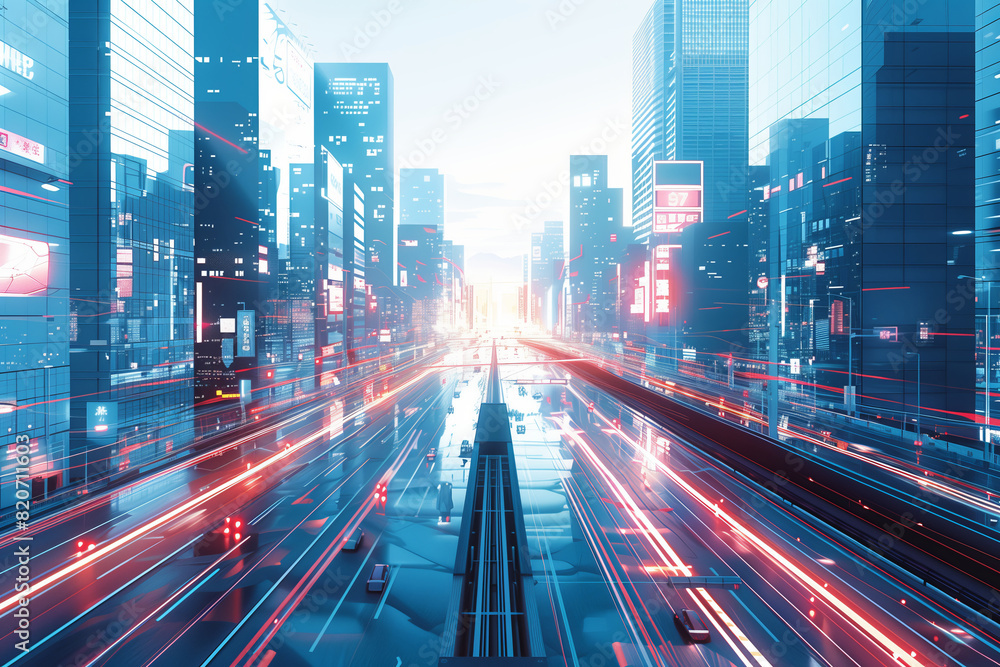 city view, future, cyber punk, buildings, road, sunset and sky, technology city view, future, cyber punk, buildings, road, sunset and sky, technology