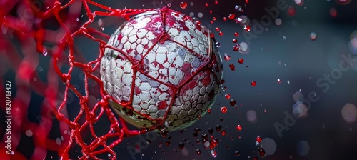 Dynamic handball goal celebration  ball hits net in summer olympics, capturing moment of victory