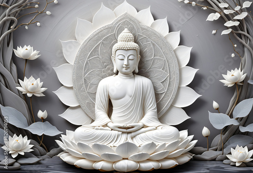 Sculpture of buddha with lotus
