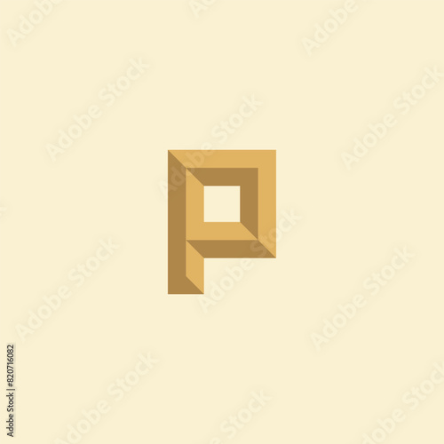 P letter logo with chiseled gold style.