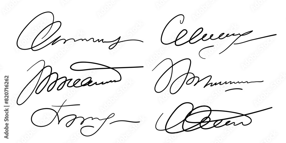 Set of different fake autographs and signatures, mimicking authenticity ...