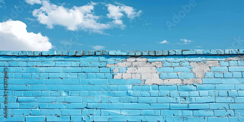 Square brick block wall background and texture. Painted in blue photo