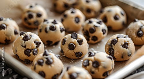 Chocolate chip cookie dough. Vanilla shortbread cookie dough balls with chocolate chips.