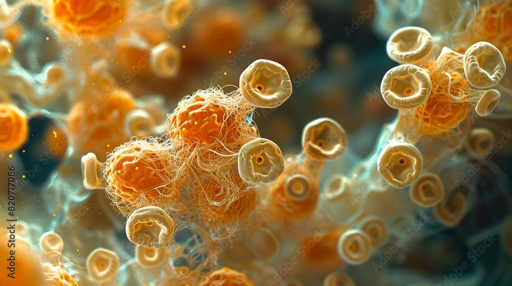 Science microscopic background, Magnified image of virus particles attacking human cells Illustration image, Science microscopic background, Magnified image of virus particles attacking human cells Illustration image,