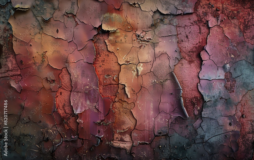 Fototapeta premium Stunning texture background featuring aged, cracked paint with rich colors, vintage theme, dynamic, Multilayer, rustic backdrop