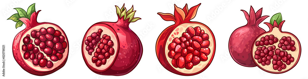 Illustration, Pomegranate, PNG set, fruit, isolated Illustration, Pomegranate, PNG set, fruit, isolated