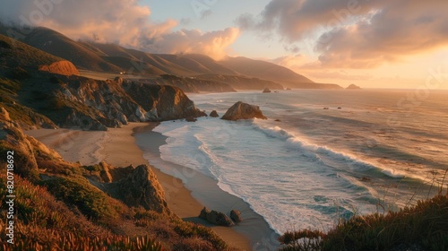 big sur beach at sunset