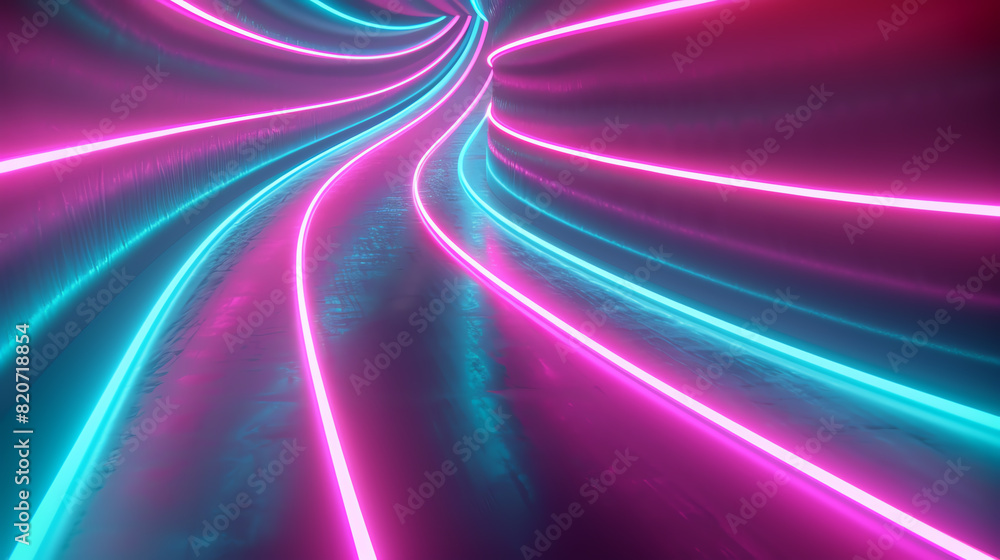 neon light trails flat design top view pulsating neon lights theme 3D render Complementary Color Scheme neon light trails flat design top view pulsating neon lights theme 3D render Complementary Color Scheme