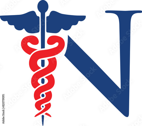 Medical Caduceus with letter N logo design
