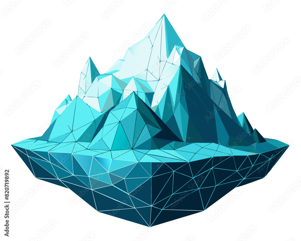 Digital Antarctic iceberg in the ocean in futuristic polygonal style on white technology background. Abstract Metaphor of Big Data or hard work to success. Low poly wireframe vector illustration Digital Antarctic iceberg in the ocean in futuristic polygonal style on white technology background. Abstract Metaphor of Big Data or hard work to success. Low poly wireframe vector illustration