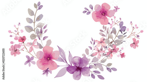 Cute pink purple floral wreath with watercolor for we © Blue