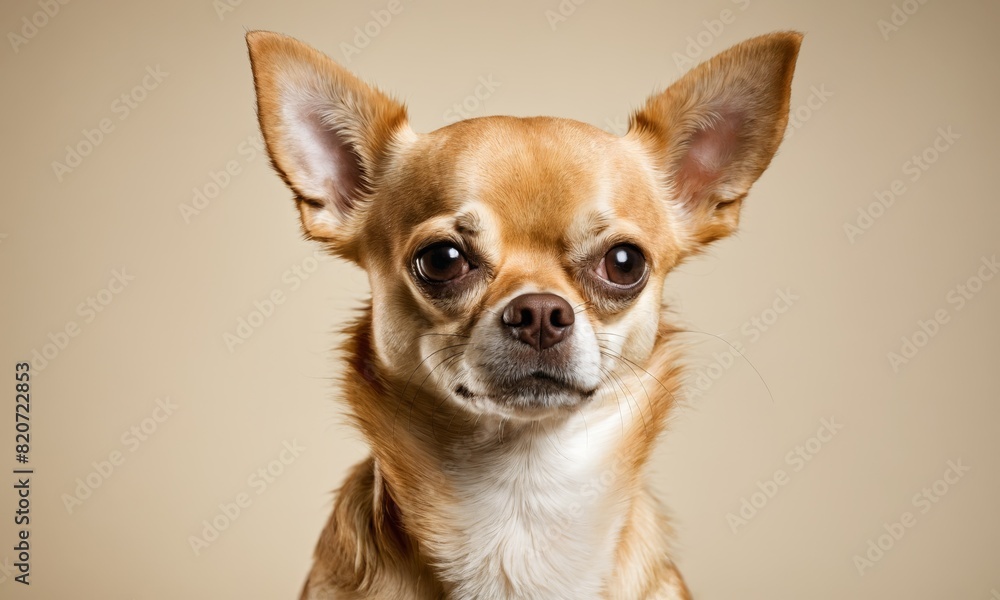 Cute chihuahua dog looking at camera on beige background